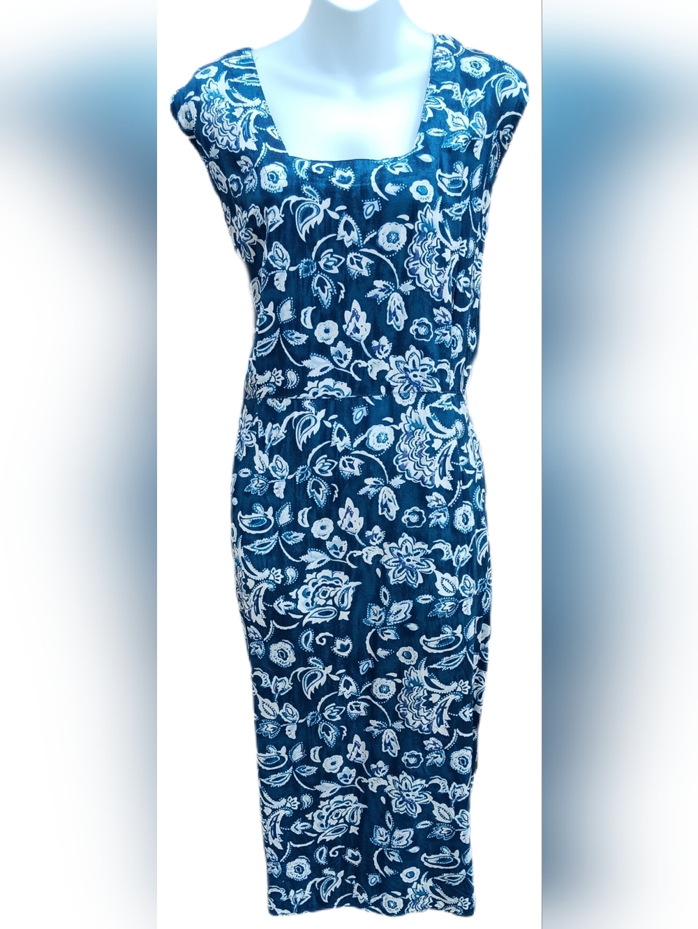 Blue and Cream Floral Dress Sleeveless Size 22